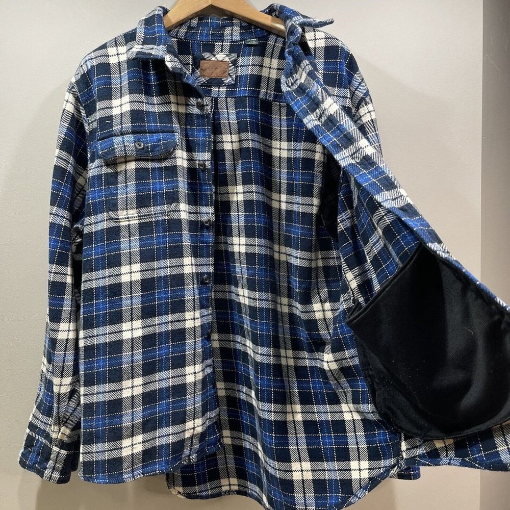 ORVIS Mens XXL Blue Plaid Long Sleeve Heavyweight Button Up Flannel Shirt Jacket - Picture 8 of 11